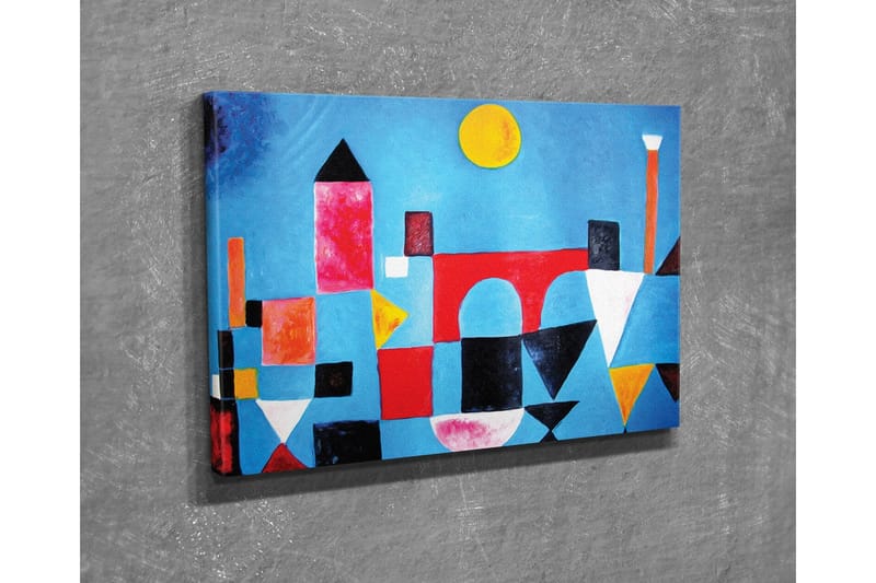 Lerretsbilde - Abstrakt bybilde med geometriske former og fargerike bygninger - Blå / Rød / Svart - Innredning - Bilder & kunst - Lerretsbilder