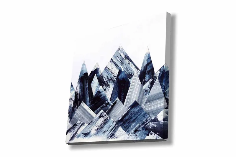Lerretsbilde - Abstrakt fjelllandskap med geometriske former, Mørk blå / Grå / Hvit