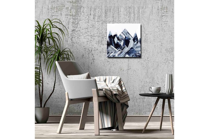 Lerretsbilde - Abstrakt fjelllandskap med geometriske former - Mørk blå / Grå / Hvit - Innredning - Bilder & kunst - Lerretsbilder