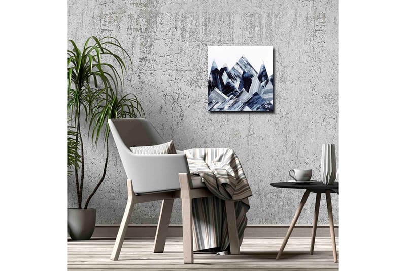 Lerretsbilde - Abstrakt fjelllandskap med geometriske former - Mørk blå / Grå / Hvit - Innredning - Bilder & kunst - Lerretsbilder