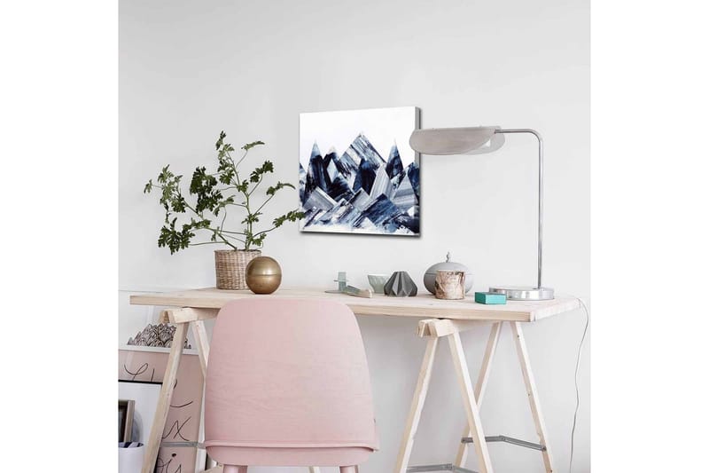 Lerretsbilde - Abstrakt fjelllandskap med geometriske former - Mørk blå / Grå / Hvit - Innredning - Bilder & kunst - Lerretsbilder