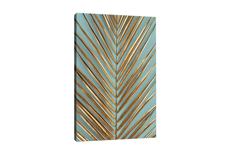 Lerretsbilde - Abstrakt komposisjon av blader med gylne linjer, Gull / Turkis