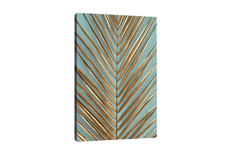 Lerretsbilde - Abstrakt komposisjon av blader med gylne linjer, Gull / Turkis