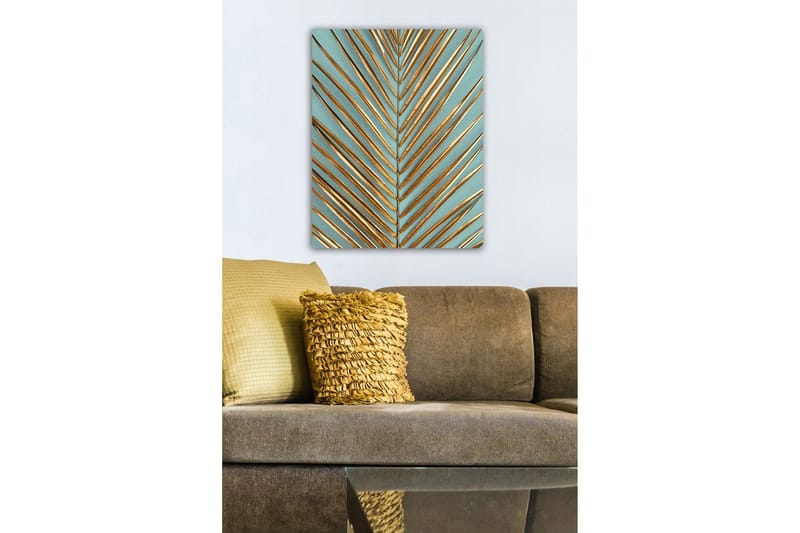 Lerretsbilde - Abstrakt komposisjon av blader med gylne linjer - Gull / Turkis - Innredning - Bilder & kunst - Lerretsbilder