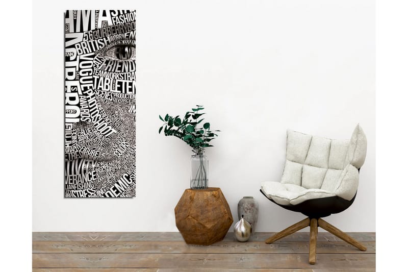 Lerretsbilde - Abstrakt komposisjon av tekst og øyemotiv - Svart / Hvit - Innredning - Bilder & kunst - Lerretsbilder