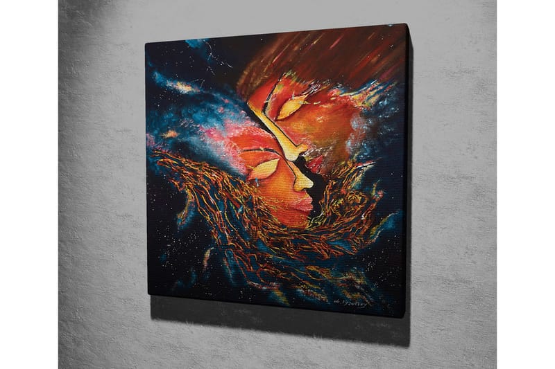 Lerretsbilde - Abstrakt komposisjon med ansikter som smelter sammen i en kosmisk setting - Rød / Oransje / Svart - Innredning - Bilder & kunst - Lerretsbilder