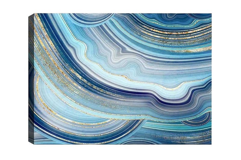 Lerretsbilde - Abstrakt komposisjon med bølgete linjer i blå nyanser - Blå / Turkis / Gull - Innredning - Bilder & kunst - Lerretsbilder