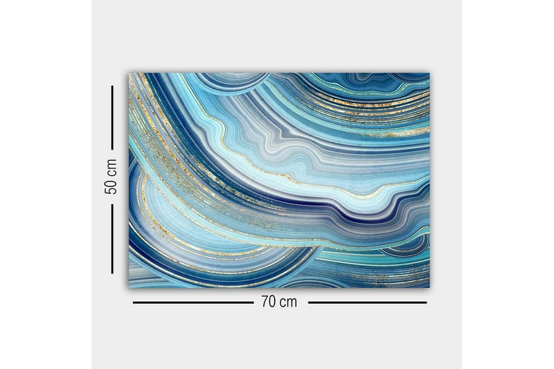 Lerretsbilde - Abstrakt komposisjon med bølgete linjer i blå nyanser - Blå / Turkis / Gull - Innredning - Bilder & kunst - Lerretsbilder