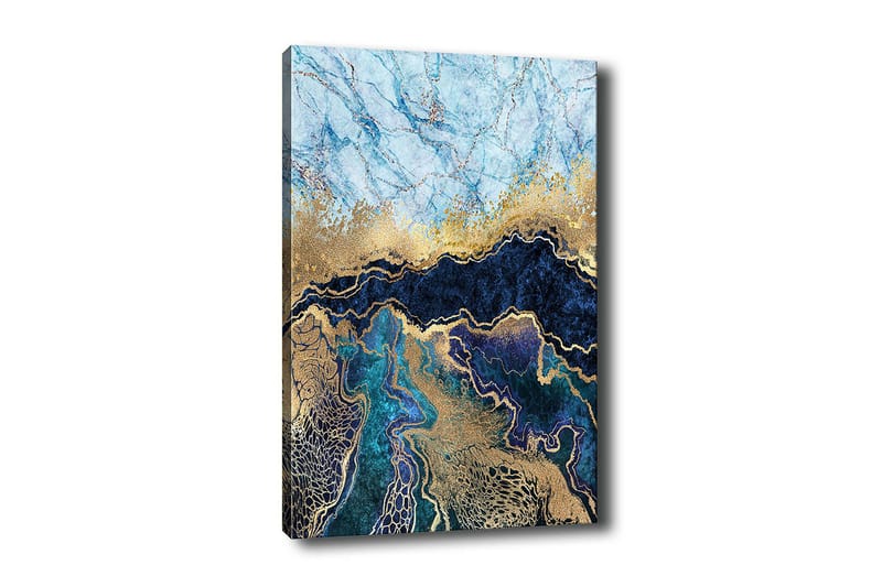 Lerretsbilde - Abstrakt komposisjon med blå og gylne fargetoner, Blå / Gull / Mørk blå