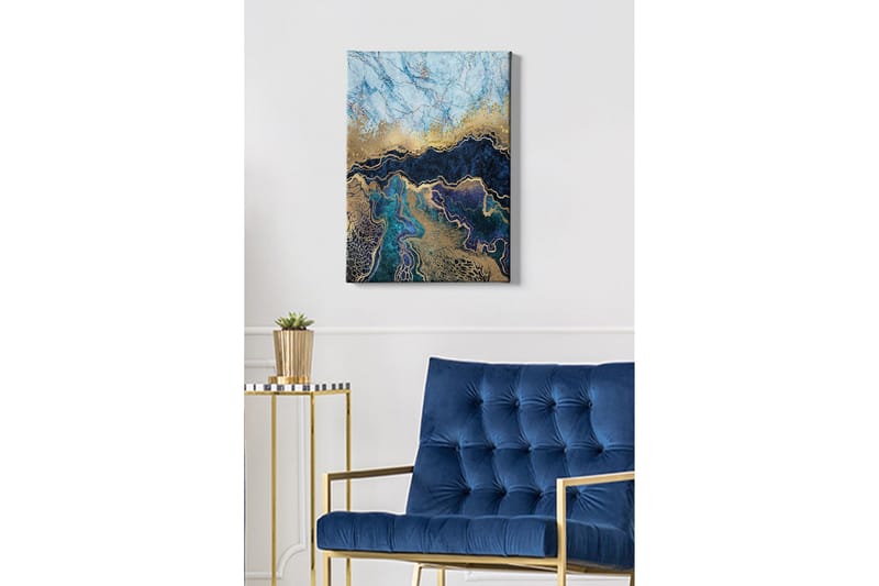 Lerretsbilde - Abstrakt komposisjon med blå og gylne fargetoner - Blå / Gull / Mørk blå - Innredning - Bilder & kunst - Lerretsbilder