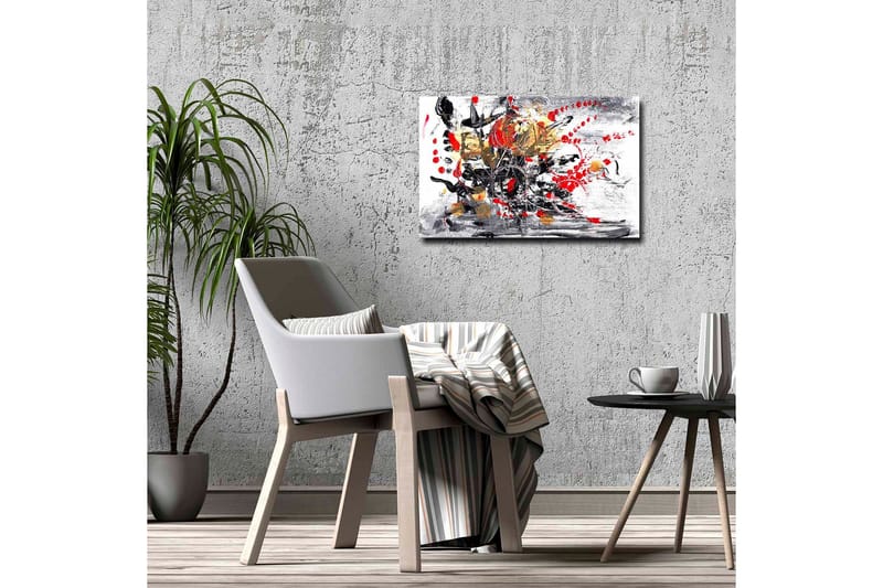 Lerretsbilde - Abstrakt komposisjon med blomster og dynamiske linjer - Rød / Svart / Gull - Innredning - Bilder & kunst - Lerretsbilder