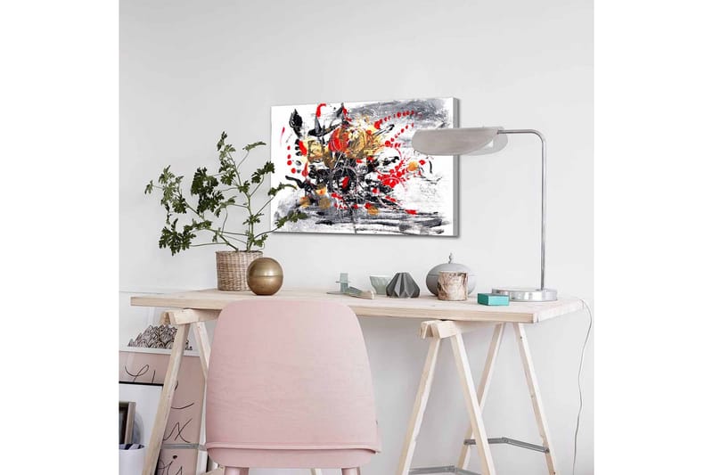 Lerretsbilde - Abstrakt komposisjon med blomster og dynamiske linjer - Rød / Svart / Gull - Innredning - Bilder & kunst - Lerretsbilder