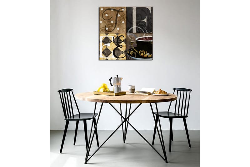 Lerretsbilde - Abstrakt komposisjon med bokstaver og en kaffekopp - Brun / Svart / Gull - Innredning - Bilder & kunst - Lerretsbilder
