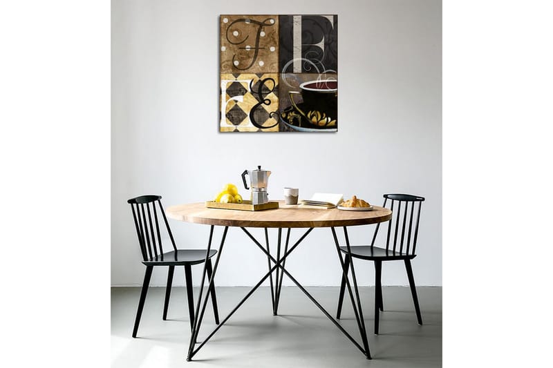Lerretsbilde - Abstrakt komposisjon med bokstaver og en kaffekopp - Brun / Svart / Gull - Innredning - Bilder & kunst - Lerretsbilder