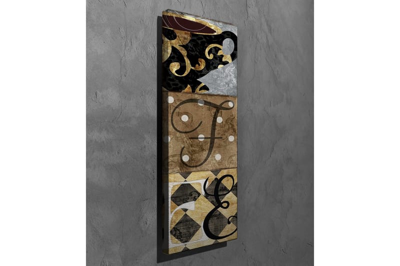 Lerretsbilde - Abstrakt komposisjon med bokstaver og mønstre - Svart / Gull / Beige - Innredning - Bilder & kunst - Lerretsbilder