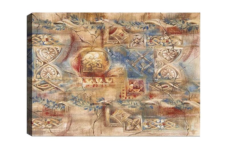 Lerretsbilde - Abstrakt komposisjon med dekorative mønstre og teksturer, Beige / Blå / Rød