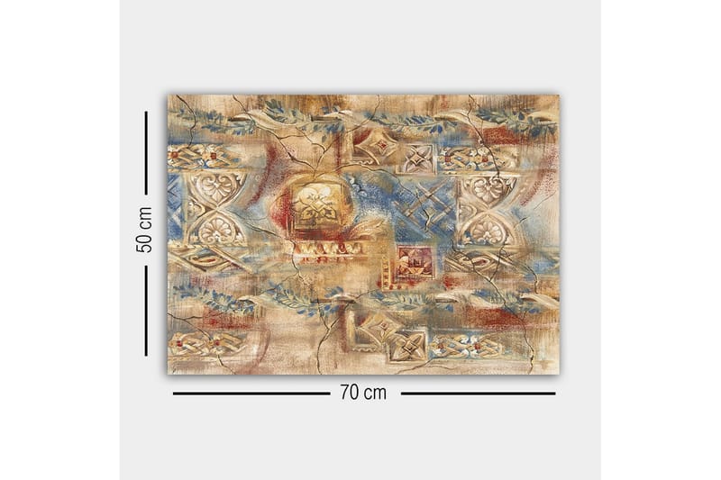 Lerretsbilde - Abstrakt komposisjon med dekorative mønstre og teksturer - Beige / Blå / Rød - Innredning - Bilder & kunst - Lerretsbilder