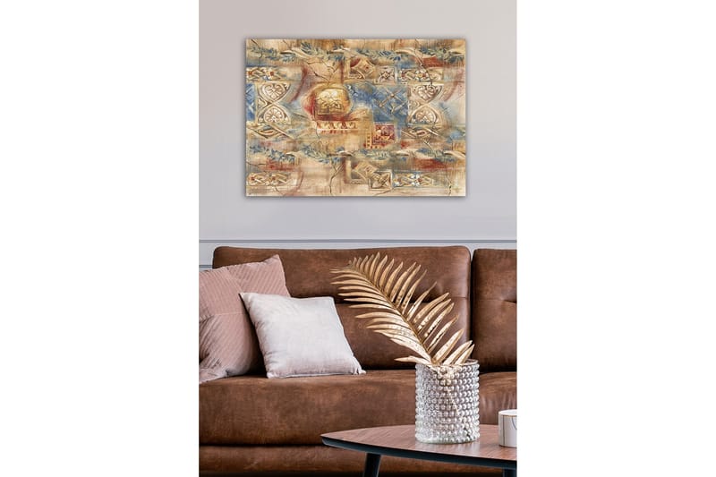 Lerretsbilde - Abstrakt komposisjon med dekorative mønstre og teksturer - Beige / Blå / Rød - Innredning - Bilder & kunst - Lerretsbilder