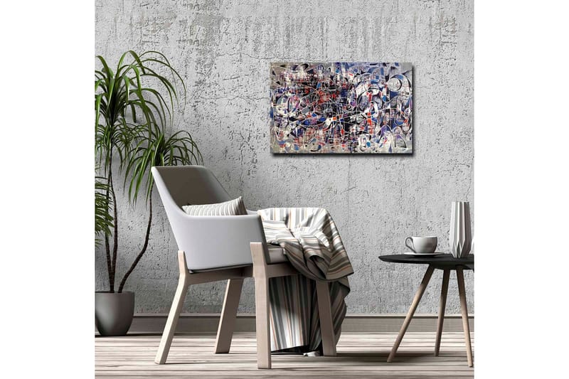 Lerretsbilde - Abstrakt komposisjon med dynamiske linjer og former - Mørk blå / Rød / Hvit - Innredning - Bilder & kunst - Lerretsbilder