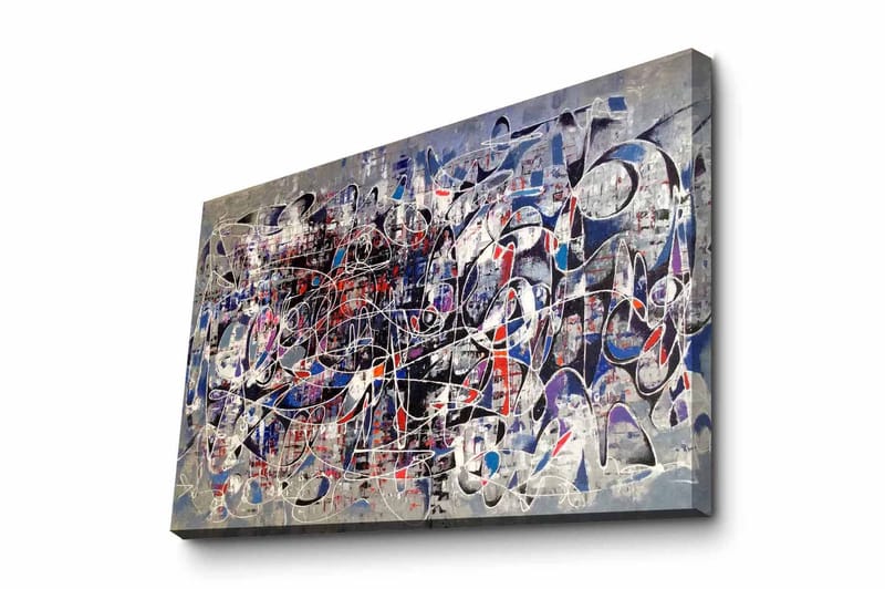 Lerretsbilde - Abstrakt komposisjon med dynamiske linjer og former - Mørk blå / Rød / Hvit - Innredning - Bilder & kunst - Lerretsbilder