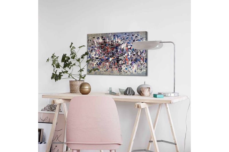 Lerretsbilde - Abstrakt komposisjon med dynamiske linjer og former - Mørk blå / Rød / Hvit - Innredning - Bilder & kunst - Lerretsbilder