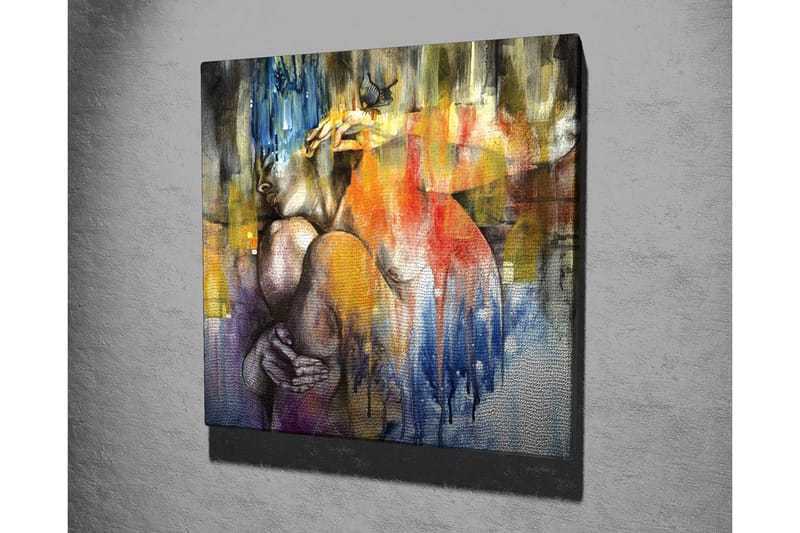 Lerretsbilde - Abstrakt komposisjon med en kvinne som omfavner seg selv - Blå / Oransje / Lilla - Innredning - Bilder & kunst - Lerretsbilder