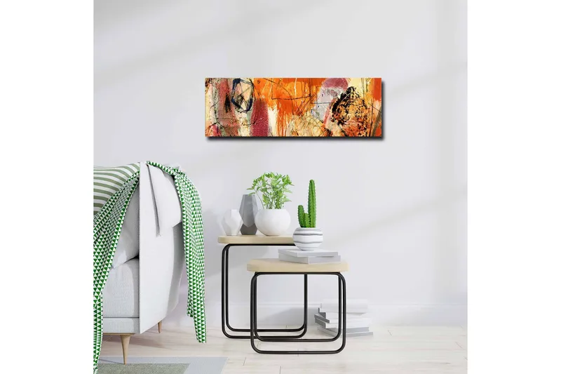 Lerretsbilde - Abstrakt komposisjon med energiske farger og former - Oransje / Rød / Lilla - Innredning - Bilder & kunst - Lerretsbilder