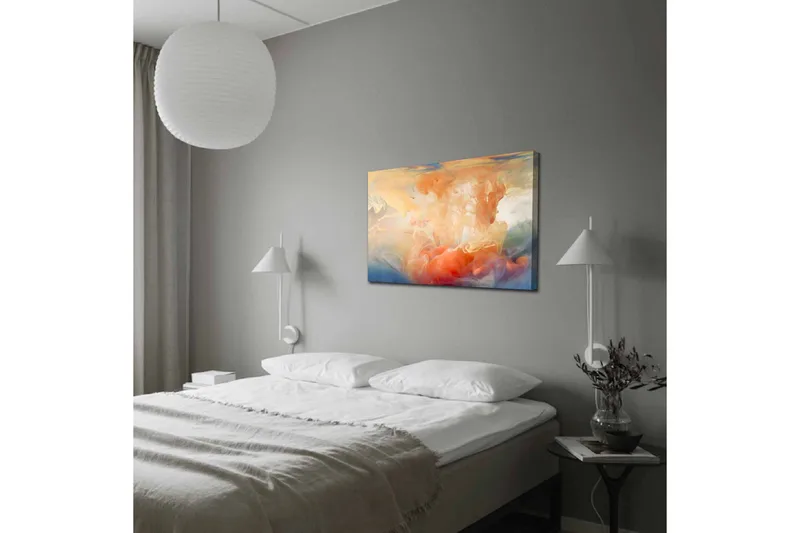 Lerretsbilde - Abstrakt komposisjon med fargede dønninger - Oransje / Blå / Beige - Innredning - Bilder & kunst - Lerretsbilder