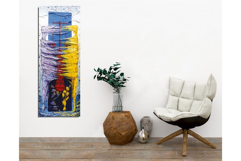 Lerretsbilde - Abstrakt komposisjon med fargerike former og linjer - Lilla / Gul / Blå - Innredning - Bilder & kunst - Lerretsbilder