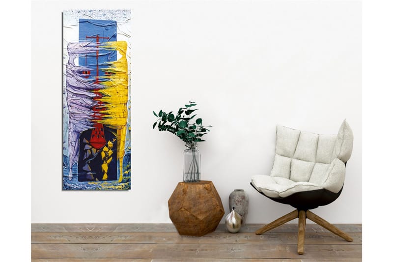 Lerretsbilde - Abstrakt komposisjon med fargerike former og linjer - Lilla / Gul / Blå - Innredning - Bilder & kunst - Lerretsbilder