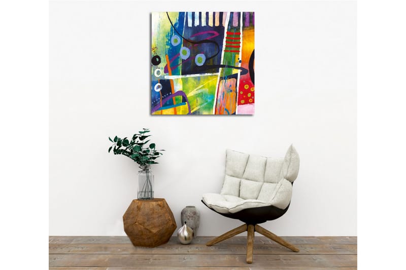 Lerretsbilde - Abstrakt komposisjon med fargerike geometriske former - Blå / Grønn / Rød - Innredning - Bilder & kunst - Lerretsbilder