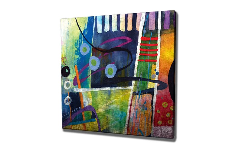 Lerretsbilde - Abstrakt komposisjon med fargerike geometriske former, Blå / Grønn / Rød