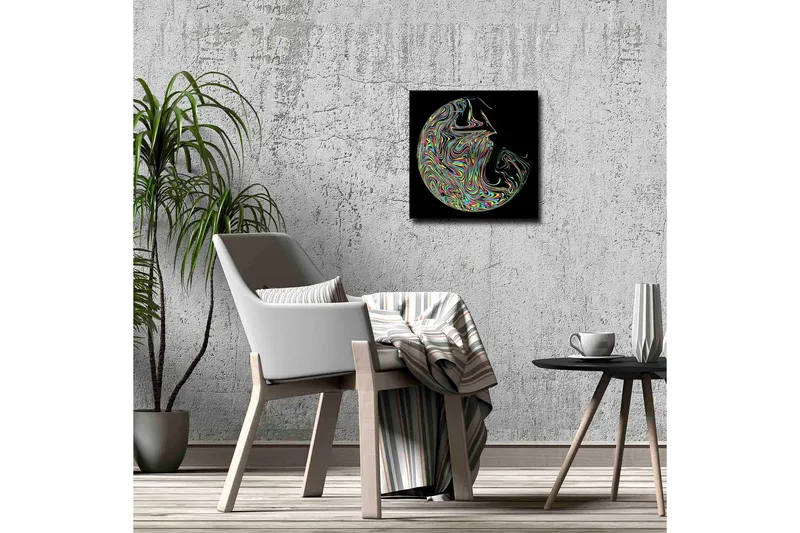 Lerretsbilde - Abstrakt komposisjon med fargerike husker - Lilla / Grønn / Gul - Innredning - Bilder & kunst - Lerretsbilder