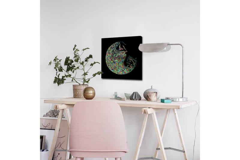 Lerretsbilde - Abstrakt komposisjon med fargerike husker - Lilla / Grønn / Gul - Innredning - Bilder & kunst - Lerretsbilder