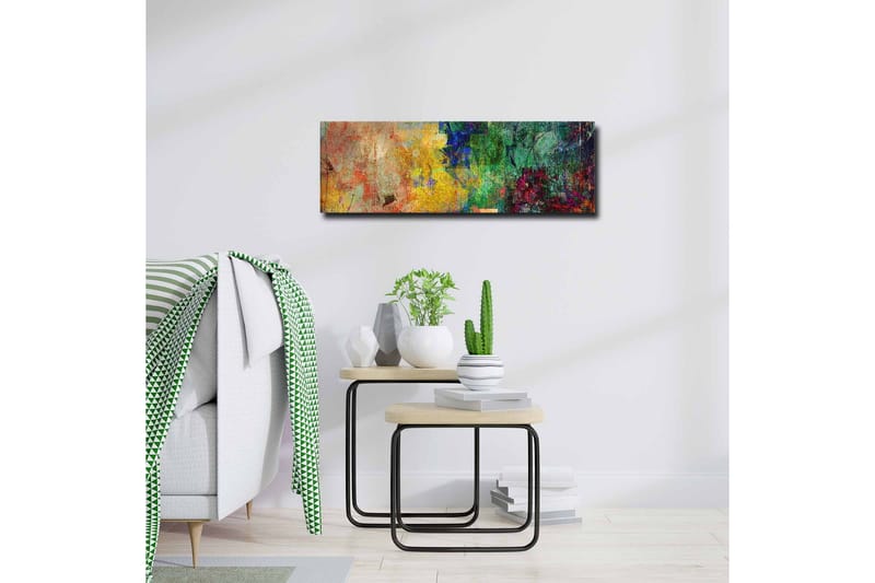 Lerretsbilde - Abstrakt komposisjon med fargerike mønstre og teksturer - Grønn / Gul / Rød - Innredning - Bilder & kunst - Lerretsbilder