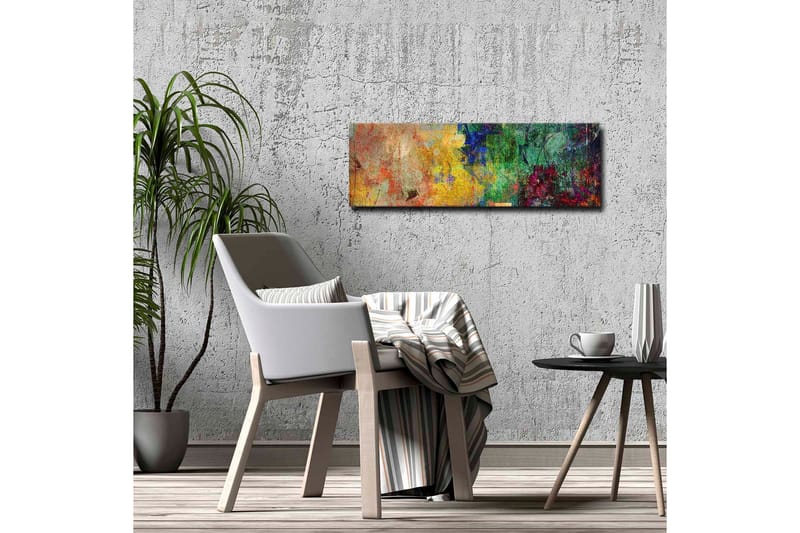 Lerretsbilde - Abstrakt komposisjon med fargerike mønstre og teksturer - Grønn / Gul / Rød - Innredning - Bilder & kunst - Lerretsbilder