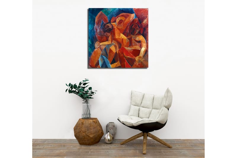 Lerretsbilde - Abstrakt komposisjon med figurer i samspill - Rød / Oransje / Blå - Innredning - Bilder & kunst - Lerretsbilder