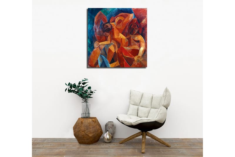 Lerretsbilde - Abstrakt komposisjon med figurer i samspill - Rød / Oransje / Blå - Innredning - Bilder & kunst - Lerretsbilder