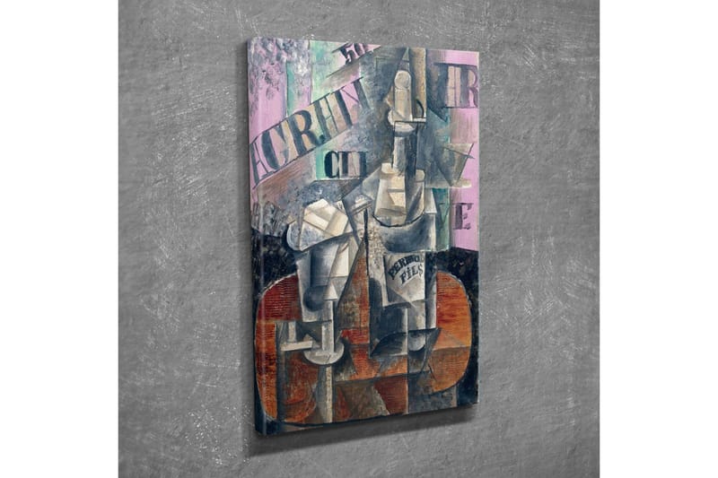 Lerretsbilde - Abstrakt komposisjon med flasker og geometriske former - Grå / Brun / Rosa - Innredning - Bilder & kunst - Lerretsbilder