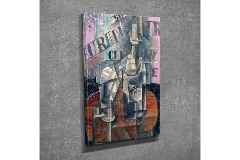 Lerretsbilde - Abstrakt komposisjon med flasker og geometriske former - Grå / Brun / Rosa - Innredning - Bilder & kunst - Lerretsbilder