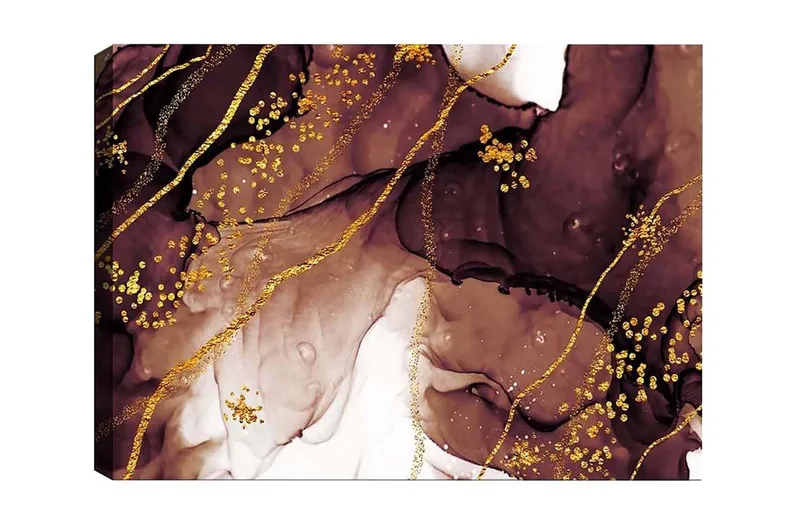 Lerretsbilde - Abstrakt komposisjon med flytende brune og gylne former, Mørk brun / Gull / Lys beige