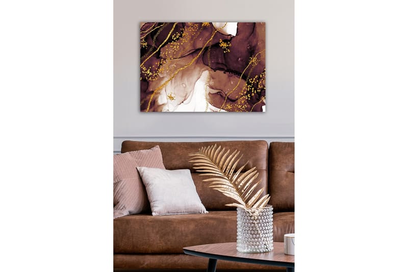 Lerretsbilde - Abstrakt komposisjon med flytende brune og gylne former - Mørk brun / Gull / Lys beige - Innredning - Bilder & kunst - Lerretsbilder