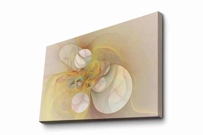 Lerretsbilde - Abstrakt komposisjon med flytende former i myke nyanser - Lys gul / Beige / Lys rosa - Innredning - Bilder & kunst - Lerretsbilder