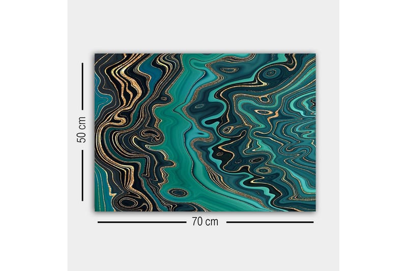 Lerretsbilde - Abstrakt komposisjon med flytende mønstre i grønne nyanser - Mørkegrønn / Turkis / Gull - Innredning - Bilder & kunst - Lerretsbilder