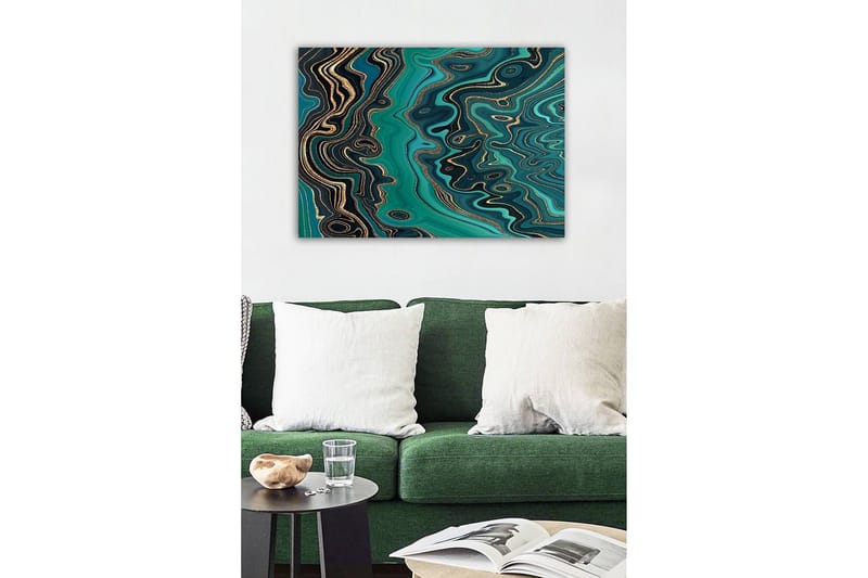 Lerretsbilde - Abstrakt komposisjon med flytende mønstre i grønne nyanser - Mørkegrønn / Turkis / Gull - Innredning - Bilder & kunst - Lerretsbilder