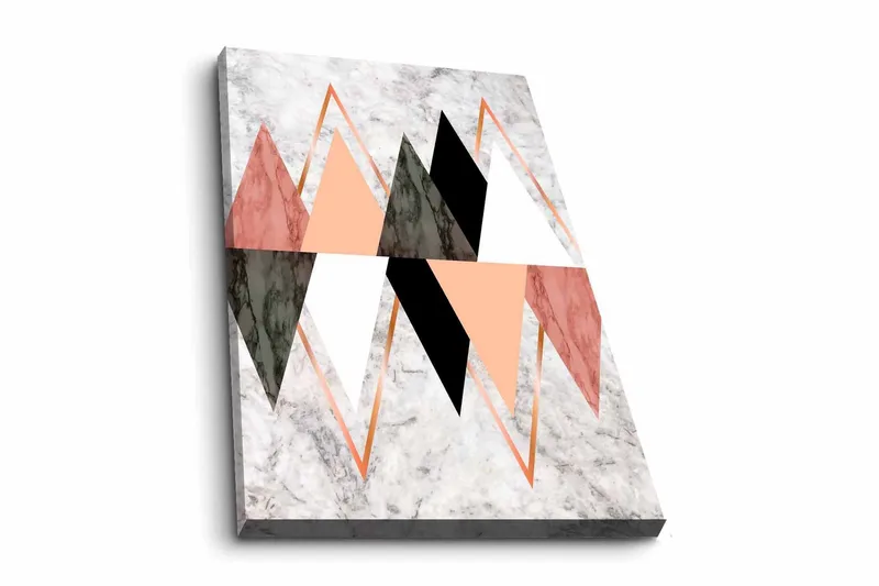 Lerretsbilde - Abstrakt komposisjon med geometriske former i kontrastfarger, Svart / Rosa / Beige