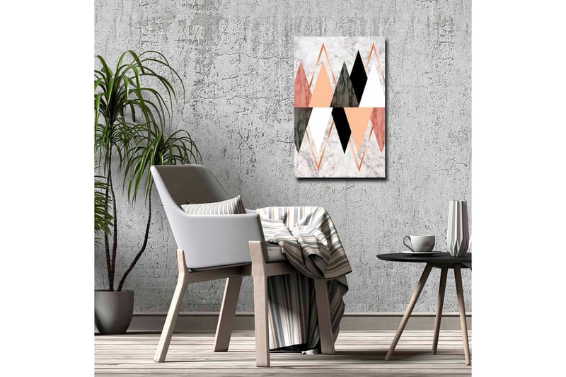 Lerretsbilde - Abstrakt komposisjon med geometriske former i kontrastfarger - Svart / Rosa / Beige - Innredning - Bilder & kunst - Lerretsbilder