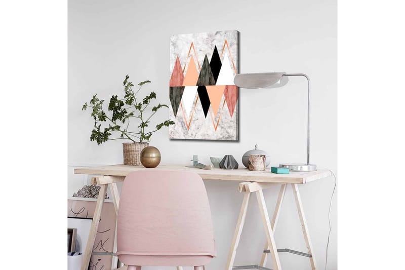 Lerretsbilde - Abstrakt komposisjon med geometriske former i kontrastfarger - Svart / Rosa / Beige - Innredning - Bilder & kunst - Lerretsbilder