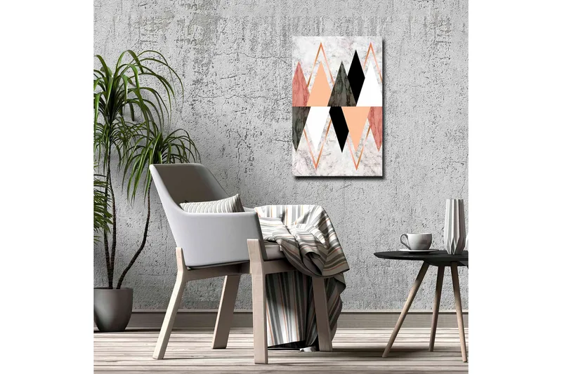 Lerretsbilde - Abstrakt komposisjon med geometriske former i kontrastfarger - Svart / Rosa / Beige - Innredning - Bilder & kunst - Lerretsbilder