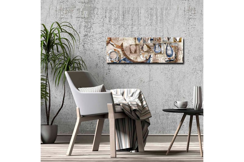 Lerretsbilde - Abstrakt komposisjon med geometriske former og dråper - Blå / Beige / Brun - Innredning - Bilder & kunst - Lerretsbilder